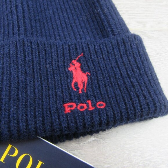 Polo Ralph Lauren Wool Blend Beanie Cap One Size Navy Blue NEW - Picture 4 of 9